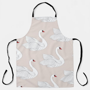Seamless pattern with white swans. White bird orna Apron