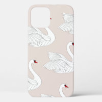 Seamless pattern with white swans. White bird orna