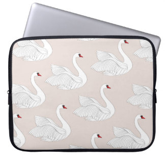 Seamless pattern with white swans. White bird orna Laptop Sleeve