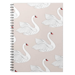 Seamless pattern with white swans. White bird orna Notebook