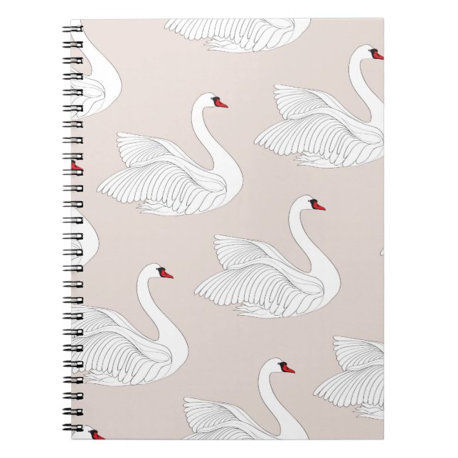 Seamless pattern with white swans. White bird orna Notebook (Front)