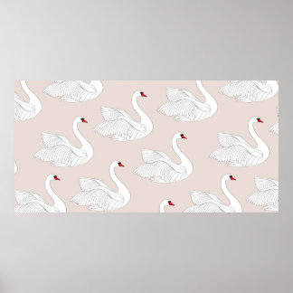 Seamless pattern with white swans. White bird orna Poster