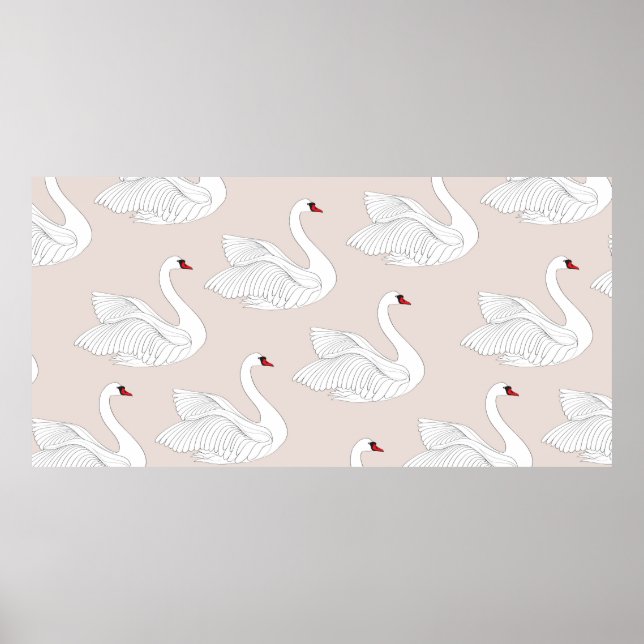 Seamless pattern with white swans. White bird orna Poster (Front)