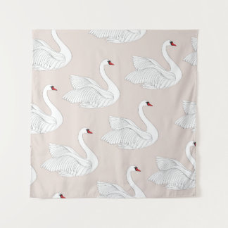 Seamless pattern with white swans. White bird orna Tapestry