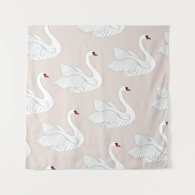 Seamless pattern with white swans. White bird orna Tapestry (Front)