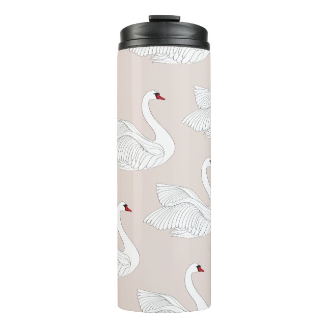 Seamless pattern with white swans. White bird orna Thermal Tumbler (Front)