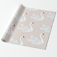 Seamless pattern with white swans. White bird orna