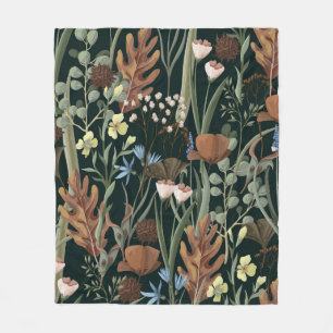 Seamless pattern with wild and dried flowers. Autu Fleece Blanket
