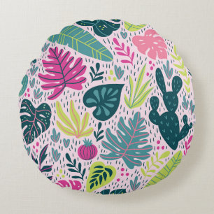 Seamless pattern with wild tropical rainforest. Tr Round Cushion