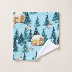 Seamless pattern with winter village in the forest wash cloth