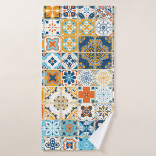 Seamless pattern with with Portuguese tiles. illus Bath Towel