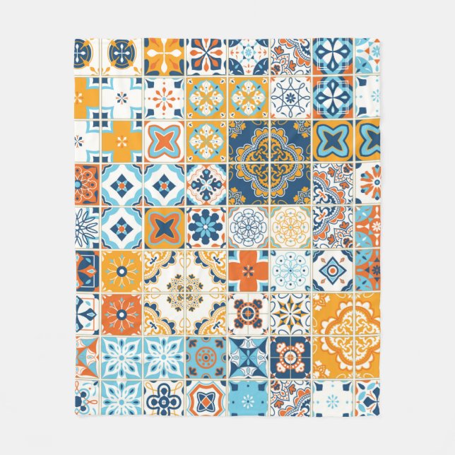 Seamless pattern with with Portuguese tiles. illus Fleece Blanket (Front)