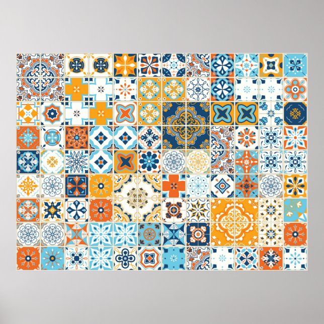 Seamless pattern with with Portuguese tiles. illus Poster (Front)