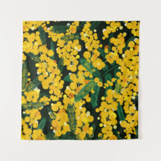 Seamless pattern with with yellow mimosa flowers a tapestry