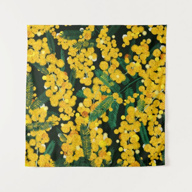 Seamless pattern with with yellow mimosa flowers a tapestry (Front)
