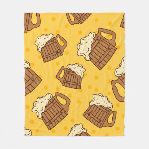 Seamless Pattern with Wooden Foam Beer Mugsbeer, p Fleece Blanket