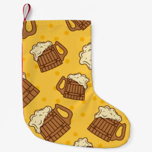 Seamless Pattern with Wooden Foam Beer Mugsbeer, p Small Christmas Stocking