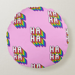 Seamless pattern with words “Ha-Ha” isolated on pi Round Cushion