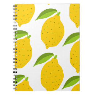 Seamless pattern with yellow fresh lemon notebook