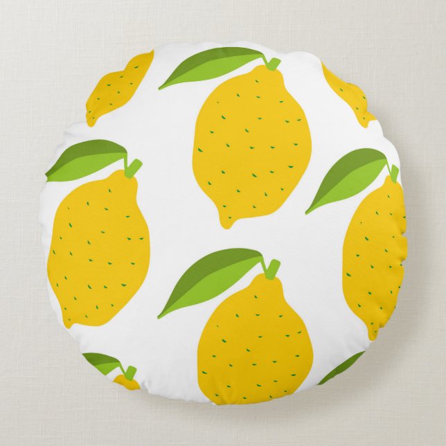 Seamless pattern with yellow fresh lemon round cushion (Front)