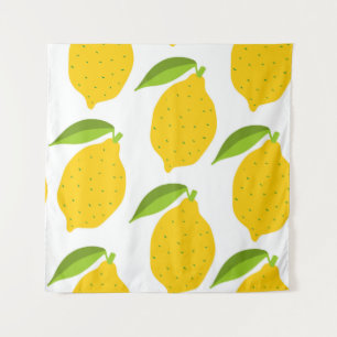 Seamless pattern with yellow fresh lemon tapestry