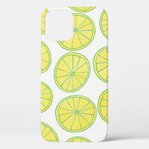 Seamless pattern with yellow lemon slices on white iPhone 12 case