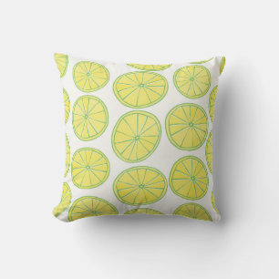 Seamless pattern with yellow lemon slices on white cushion