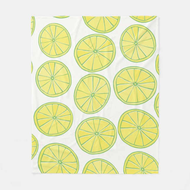 Seamless pattern with yellow lemon slices on white fleece blanket (Front)
