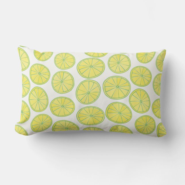 Seamless pattern with yellow lemon slices on white lumbar cushion (Front)