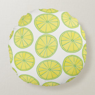 Seamless pattern with yellow lemon slices on white round cushion