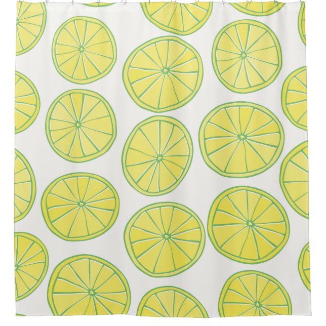 Seamless pattern with yellow lemon slices on white shower curtain (Front)