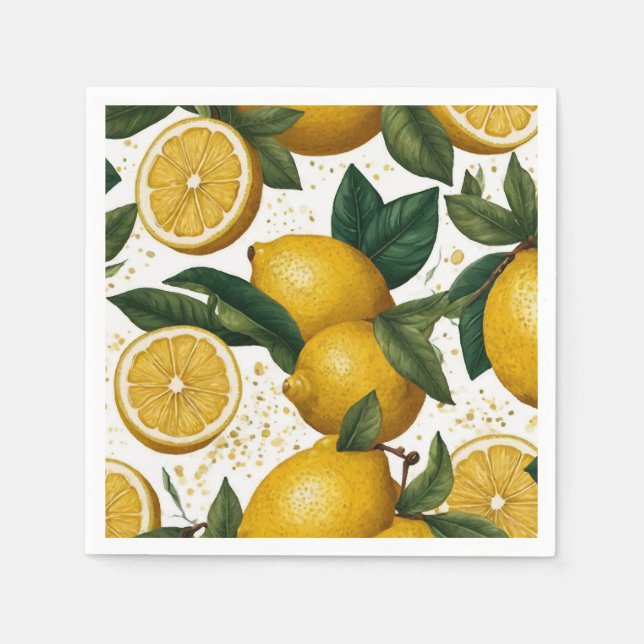 Seamless Pattern with Yellow Lemons and Lemon Slic Napkin (Front)
