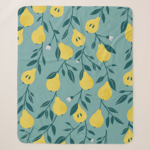 Seamless pattern with yellow pear. Fruit backgroun Sherpa Blanket
