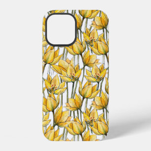 Seamless pattern with yellow tulips on a white bac iPhone 12 case