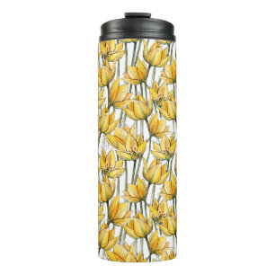 Seamless pattern with yellow tulips on a white bac thermal tumbler