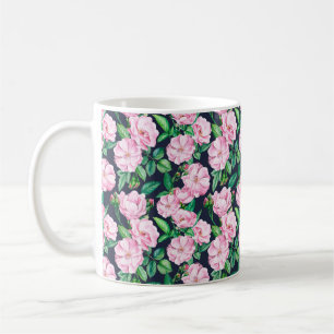 Seamless patterns of branches of roses, buds and l coffee mug