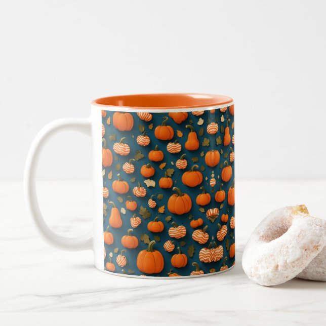 Seamless Patterns Two-Tone Coffee Mug (With Donut)