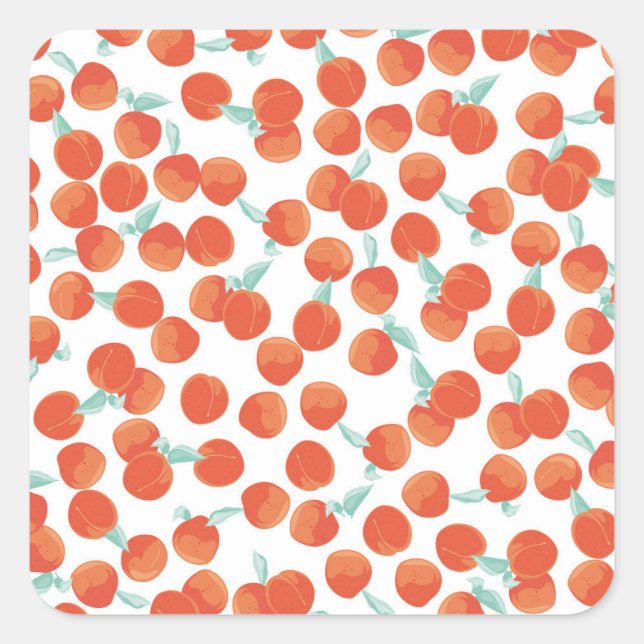 Seamless peach fruits, summer pattern. square sticker (Front)
