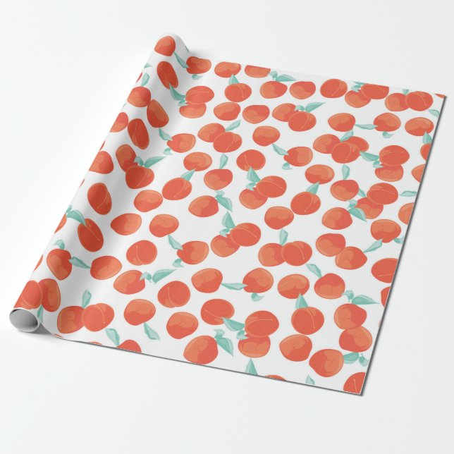 Seamless peach pattern with fruits background. Sum Wrapping Paper (Unrolled)