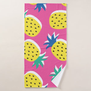seamless pineapple fruit crazy colours pattern. C Bath Towel