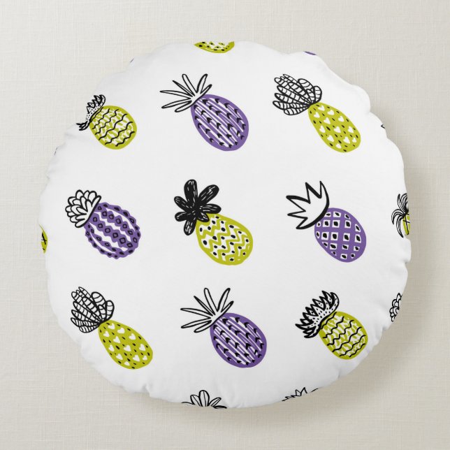 Seamless pineapple pattern round cushion (Front)