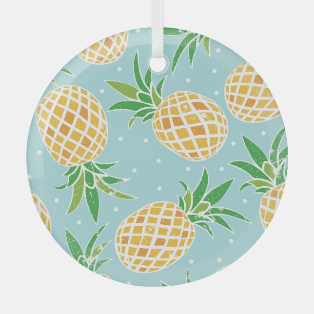 Seamless Pineapple Pattern Tropical Print Glass Tree Decoration (Front)