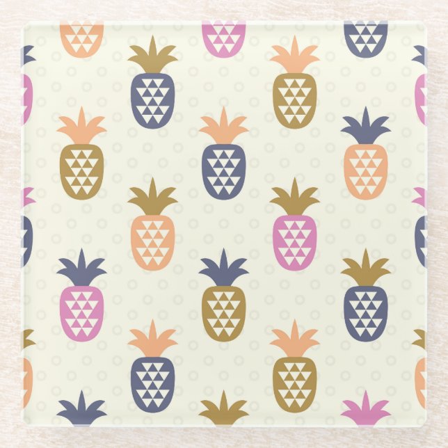 Seamless Pineapples Vintage Pattern Design Glass Coaster (Front)