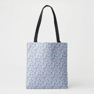 Seamless Pink and White Floral With Green Leaves Tote Bag