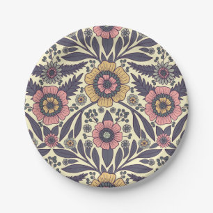 Seamless Pink & Blue Floral Pattern Paper Plate