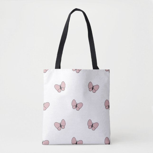 Seamless Pink Butterfly Pattern Cute Aesthetic Tote Bag (Front)