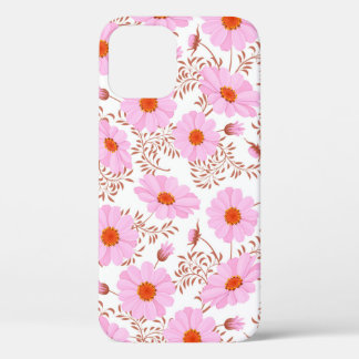 Seamless pink daisy flower vintage pattern on whit iPhone 12 case