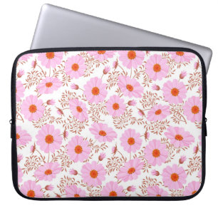 Seamless pink daisy flower vintage pattern on whit laptop sleeve