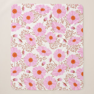 Seamless pink daisy flower vintage pattern on whit sherpa blanket