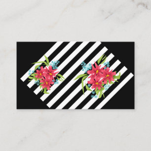 Seamless pink flowers floral black white striped l appointment card
